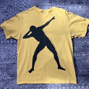 Usain Bolt Official T-Shirt Large Yellow Black Silhouette Jamaica Running Track